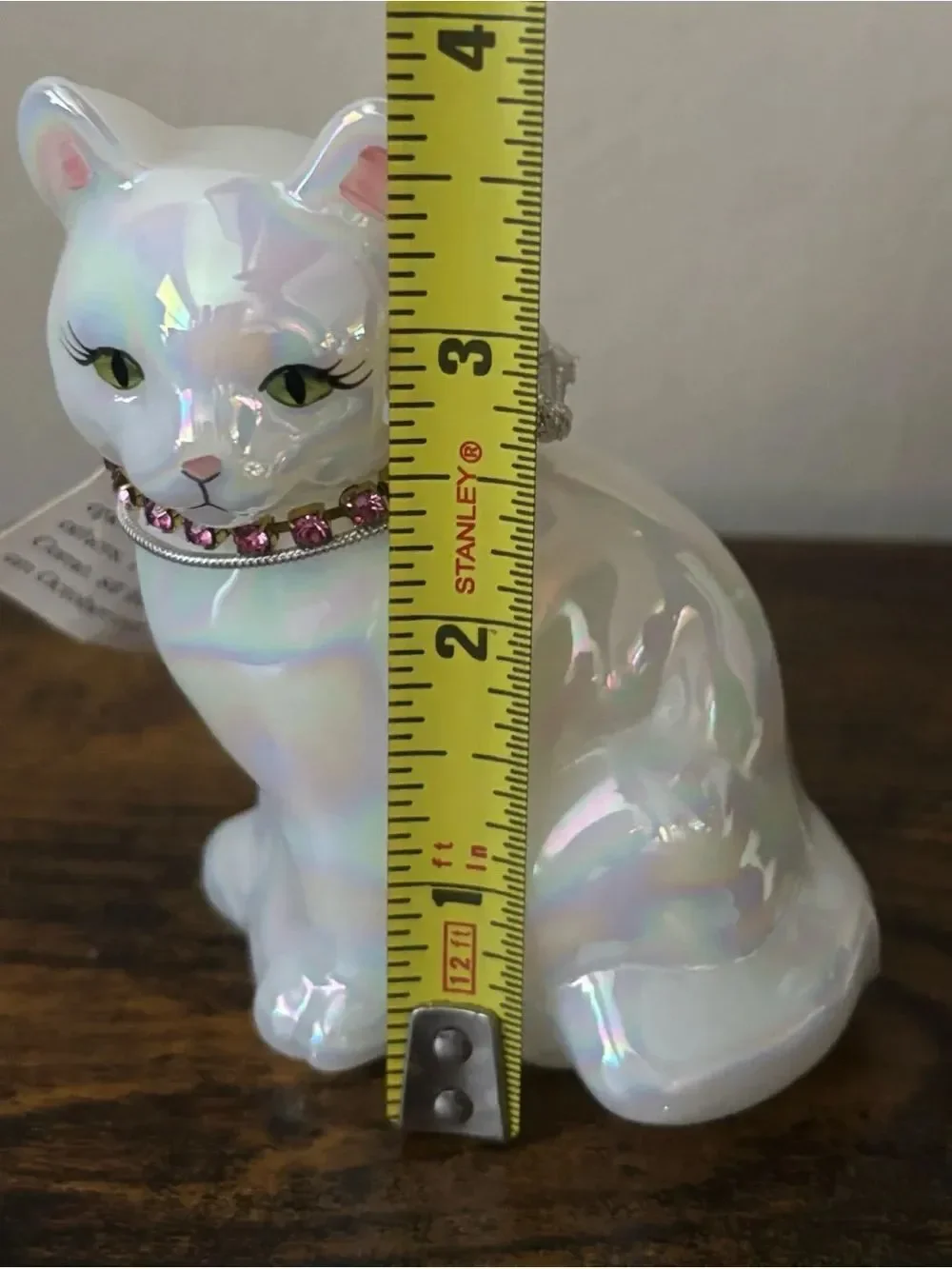 Vintage Fenton Opal Iridescent October Cat ~ Rose Zircon - UV Glow - Marked